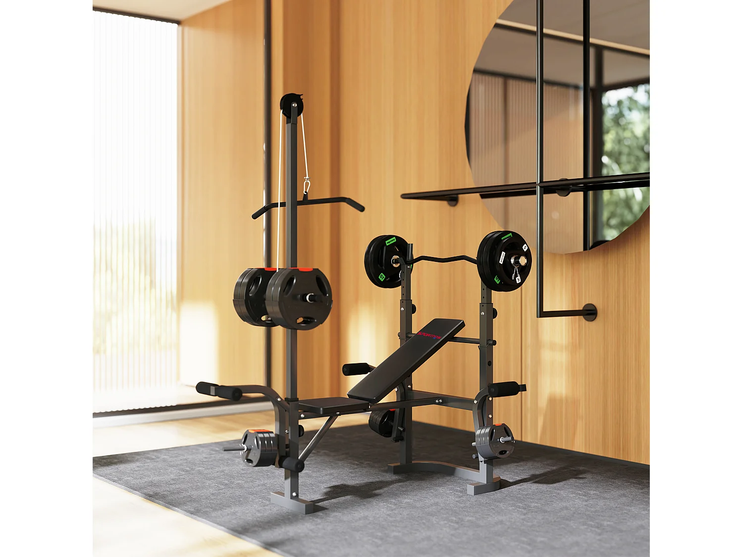 Panca palestra multifunzione regolabile con rack bilanciere nero