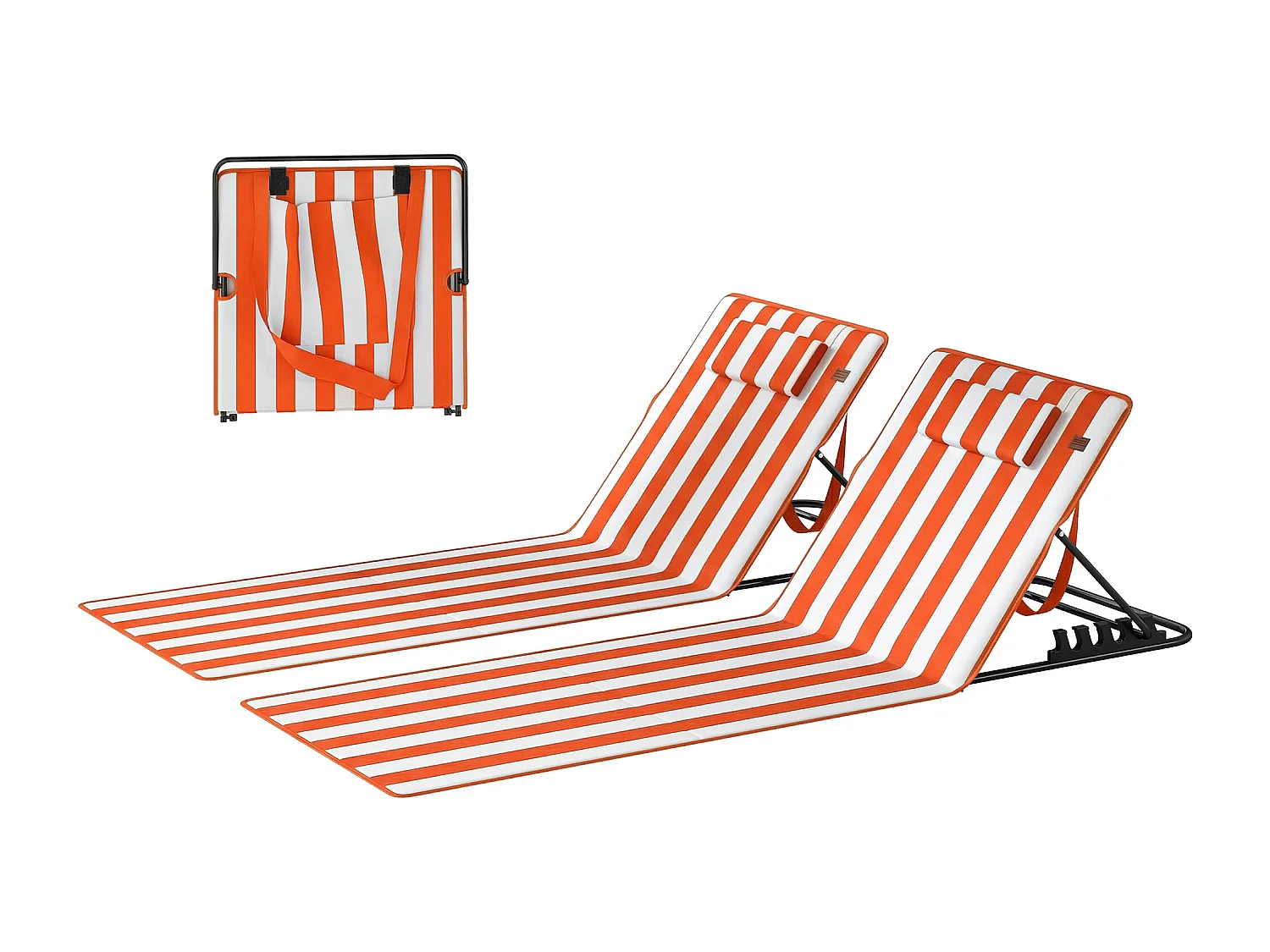 Set 2 lettini spiaggia pieghevoli regolabili in tessuto arancione bianco
