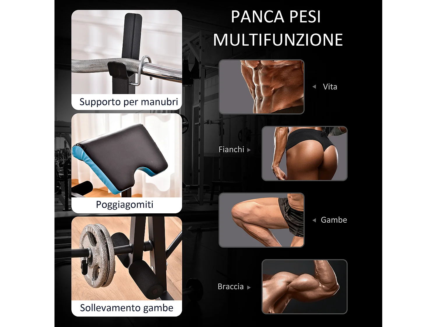 Panca multifunzione con supporto bilanciere nero e blu