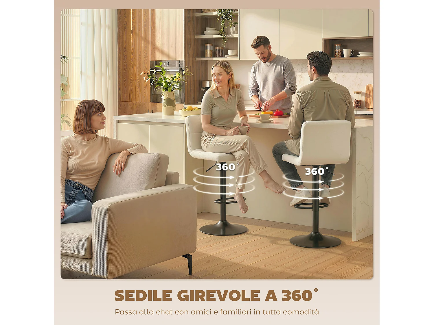 Set 2 sgabelli bar con poggiapiedi 39.5x44x88-110 cm crema