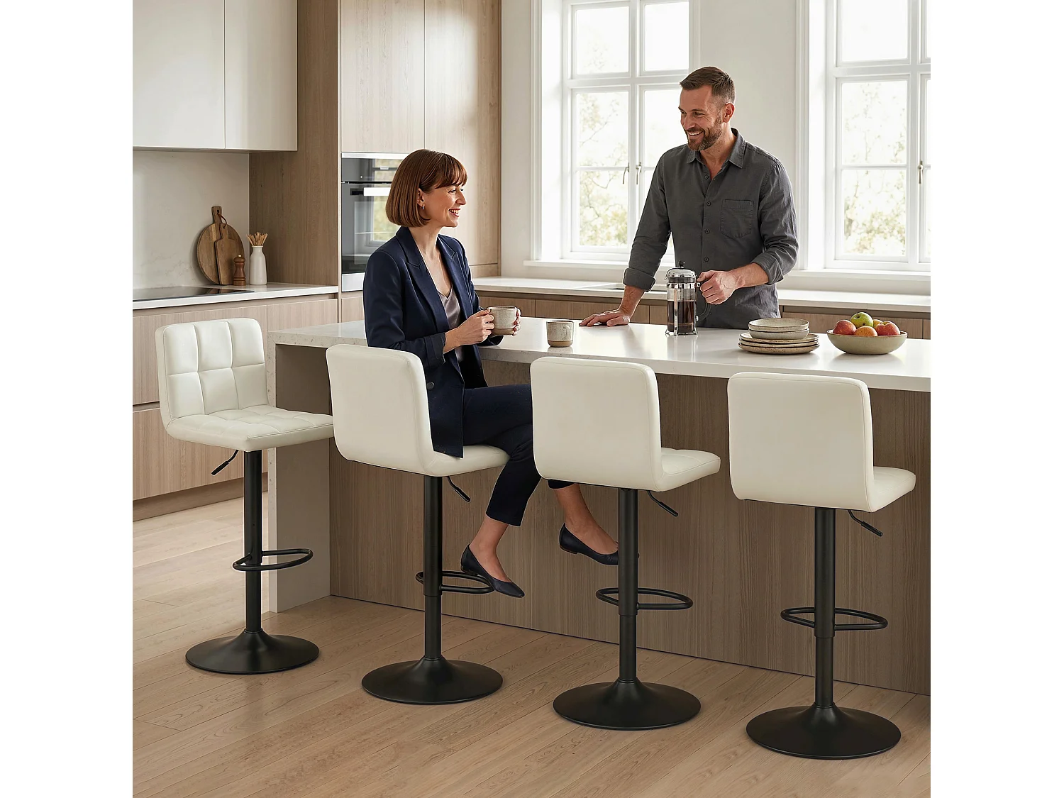Set 2 sgabelli bar con poggiapiedi 39.5x44x88-110 cm crema