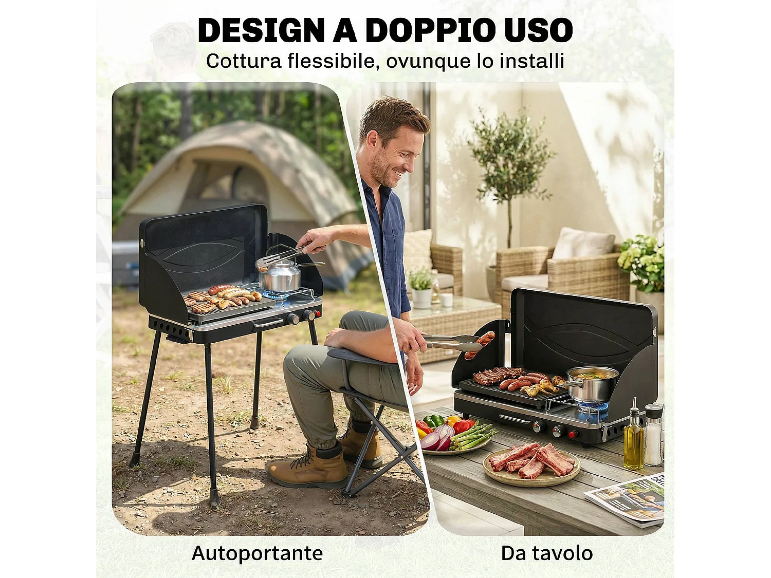 Griglia e fornello portatile da campeggio in metallo nero