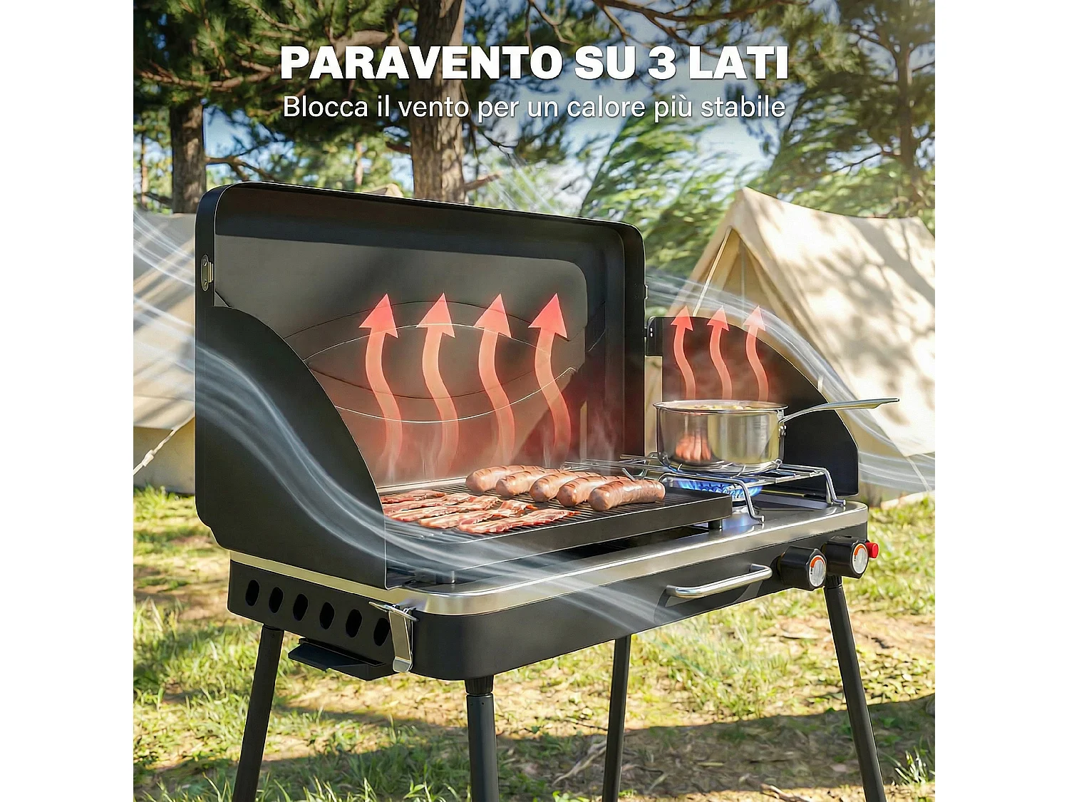 Griglia e fornello portatile da campeggio in metallo nero
