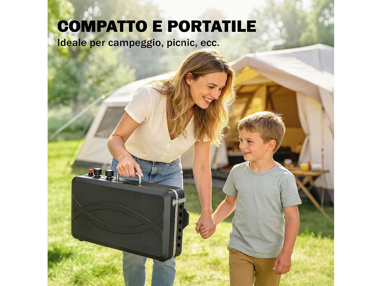 Griglia e fornello portatile da campeggio in metallo nero