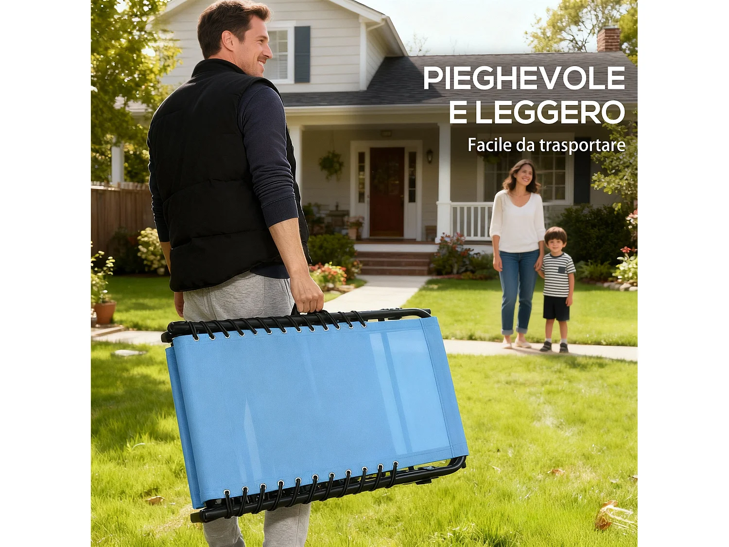 Lettino prendisole con schienale reclinabile a 4 livelli blu
