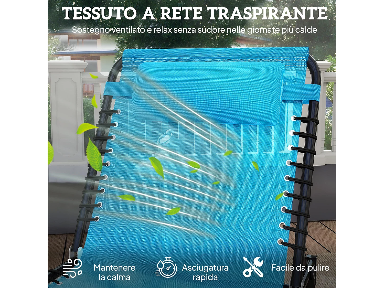 Lettino prendisole con schienale reclinabile a 4 livelli blu