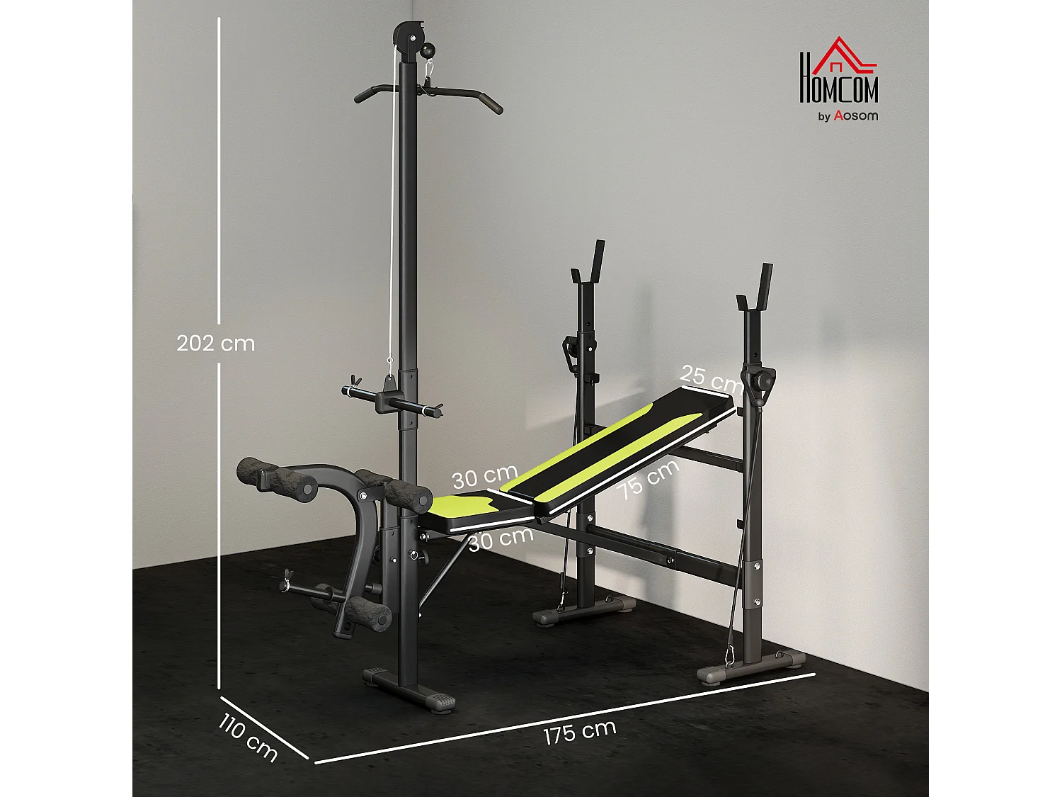 HOMCOM Panca Multifunzione Schienale 3 Livelli Supporto Gambe e Barra