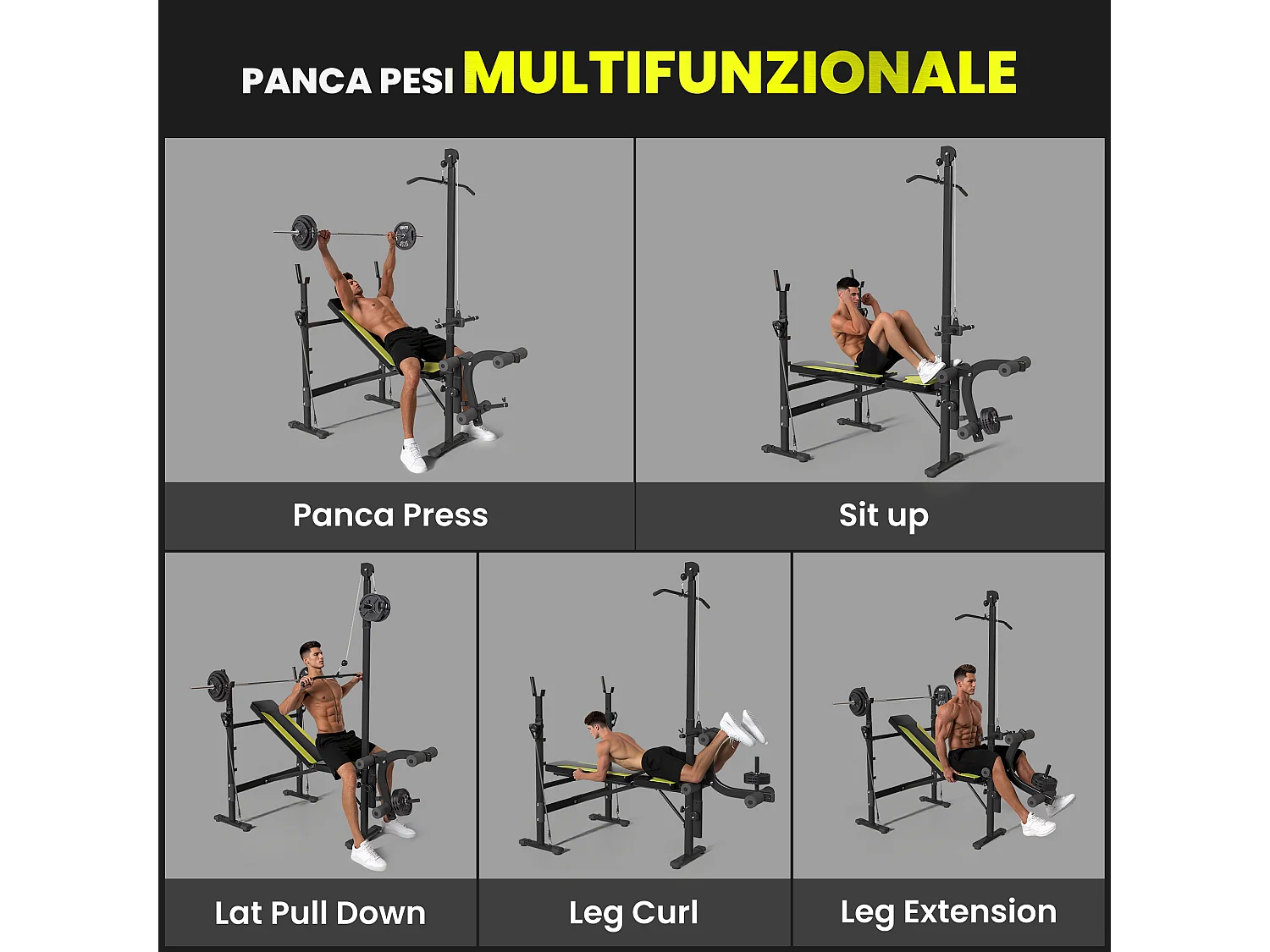 HOMCOM Panca Multifunzione Schienale 3 Livelli Supporto Gambe e Barra