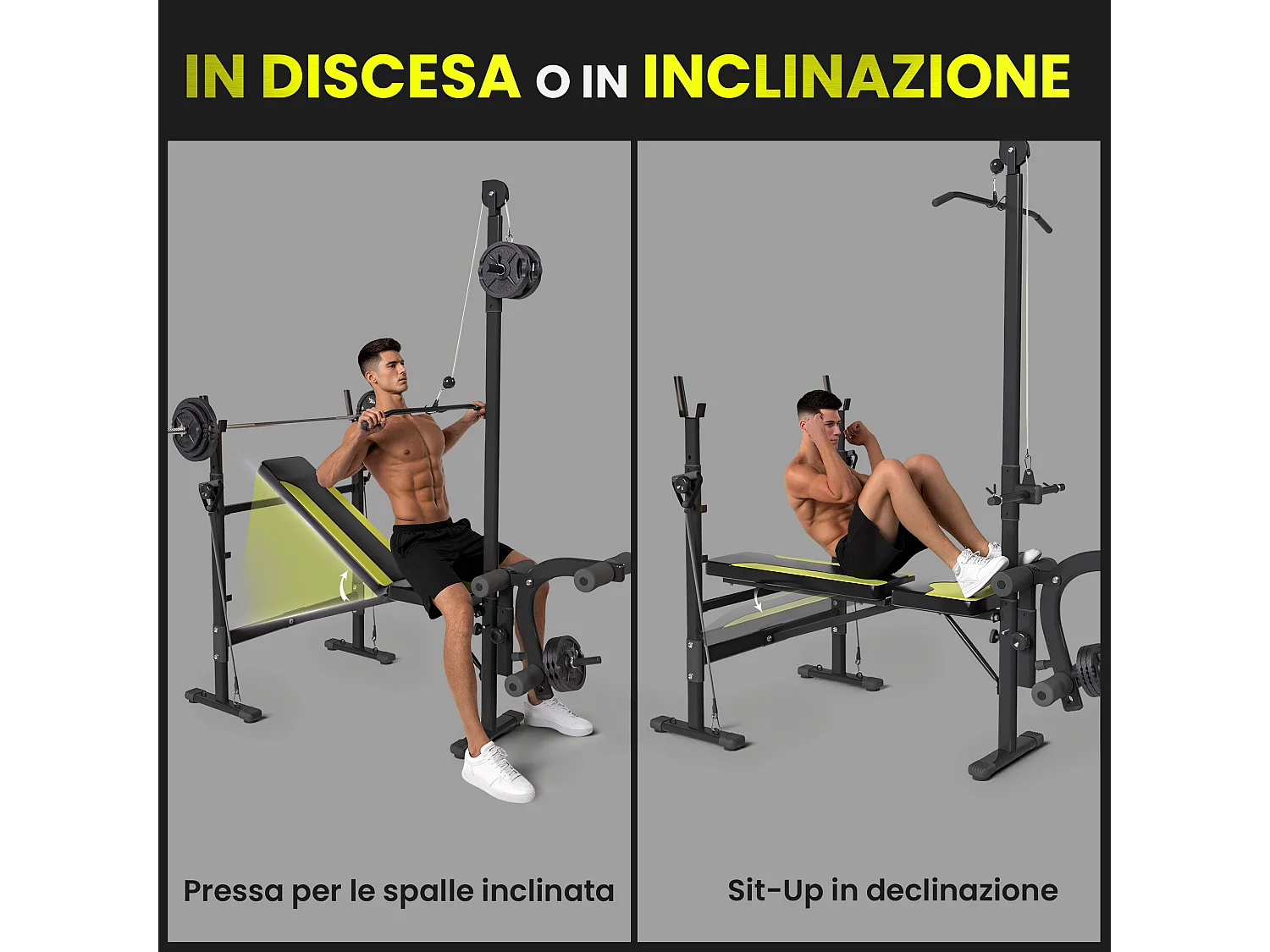HOMCOM Panca Multifunzione Schienale 3 Livelli Supporto Gambe e Barra