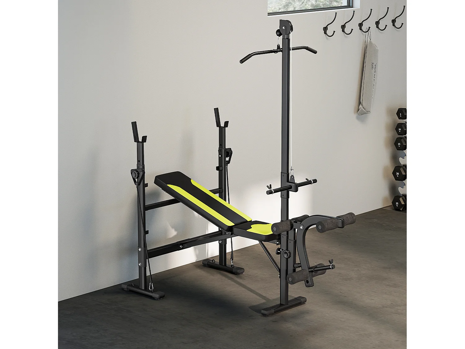 HOMCOM Panca Multifunzione Schienale 3 Livelli Supporto Gambe e Barra