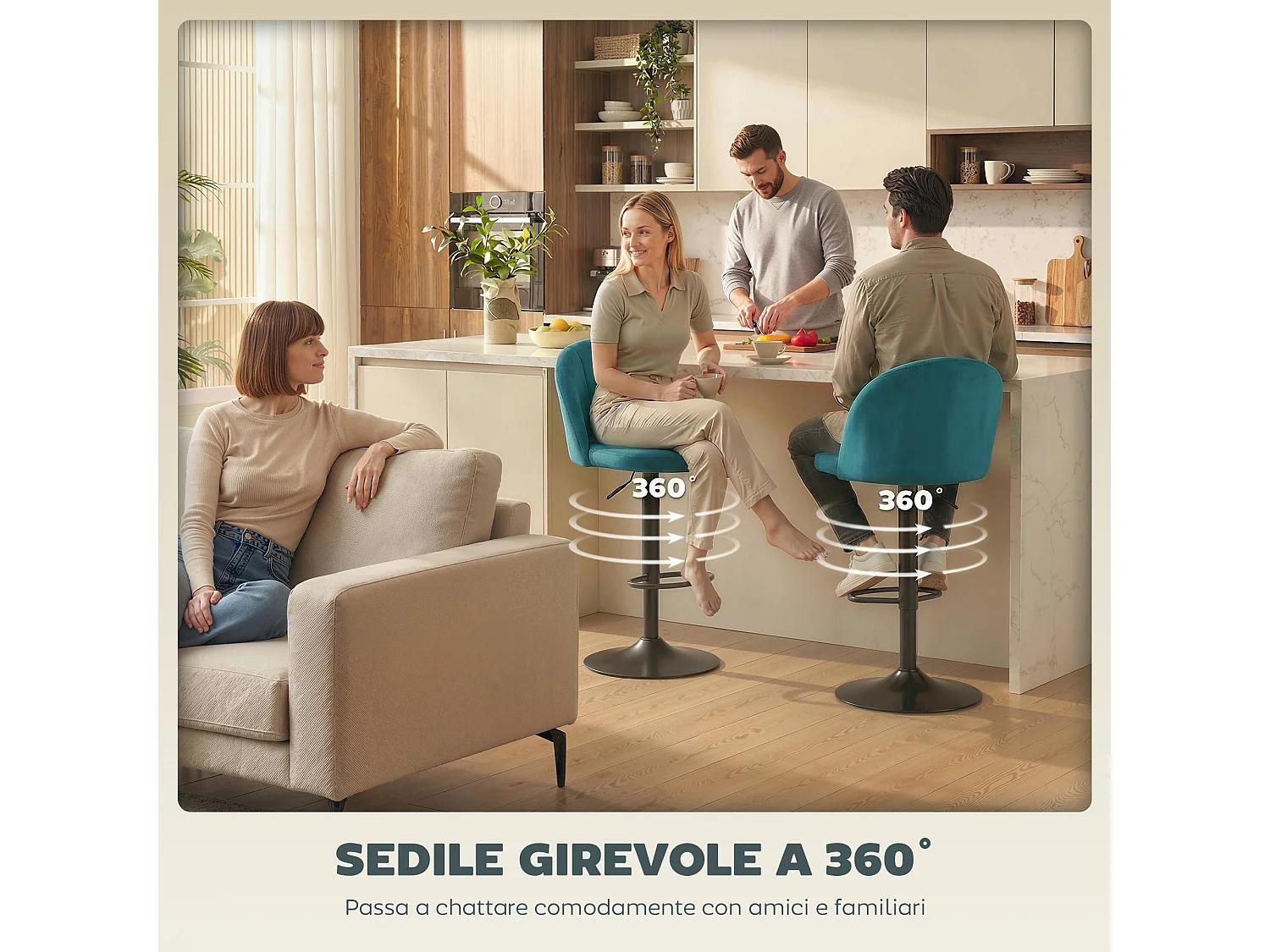 Set di 2 sgabelli bar girevoli velluto blu