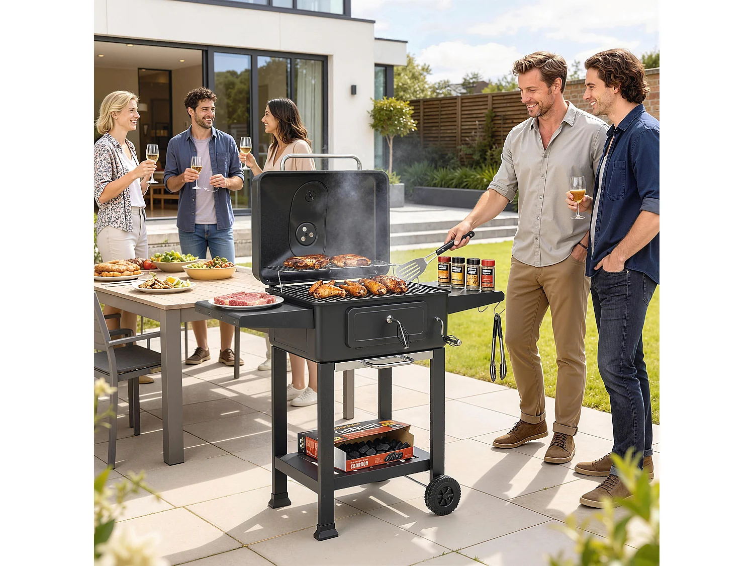 Barbecue a carbone affumicatore a botte in metallo nero