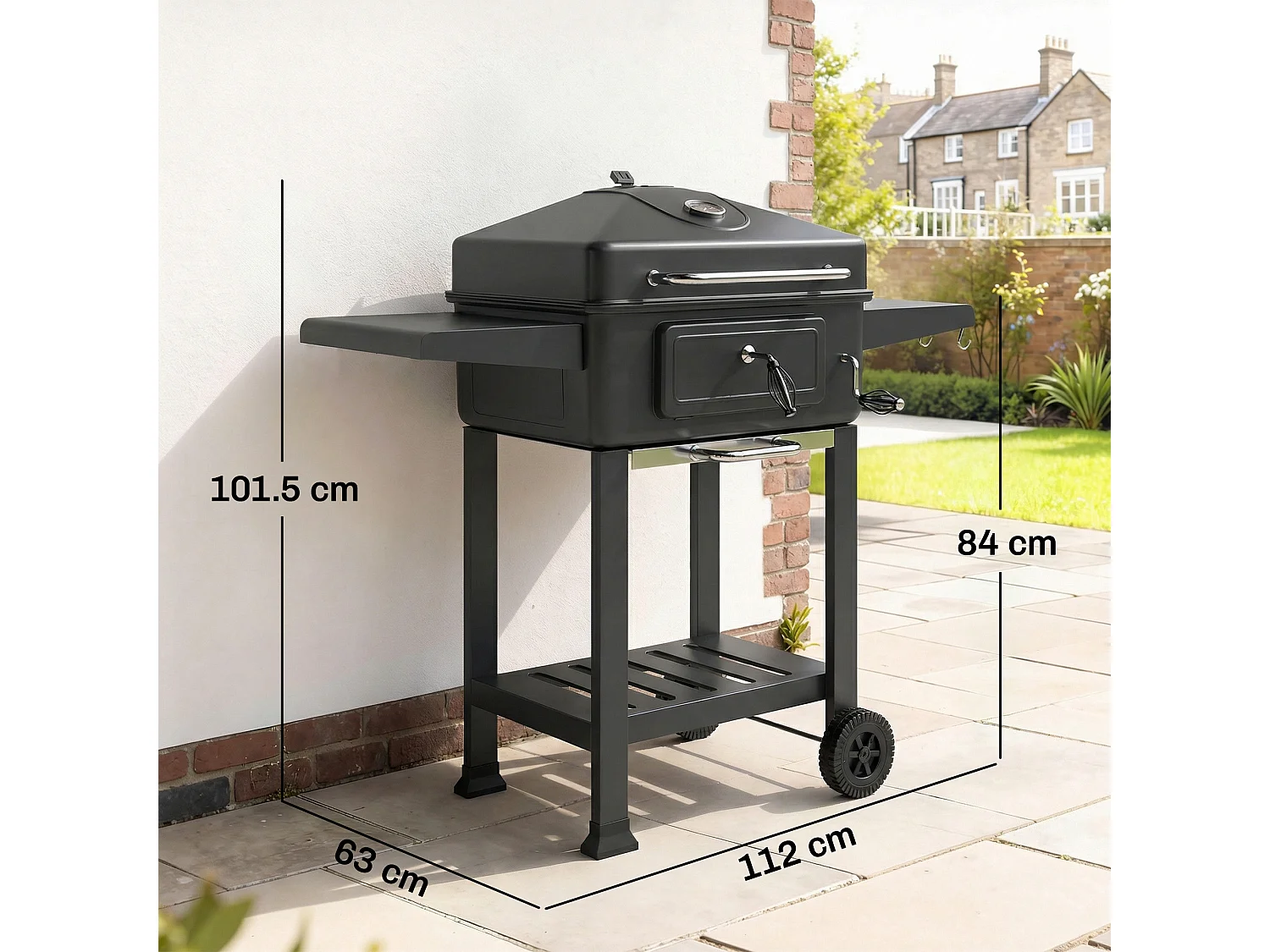 Barbecue a carbone affumicatore a botte in metallo nero