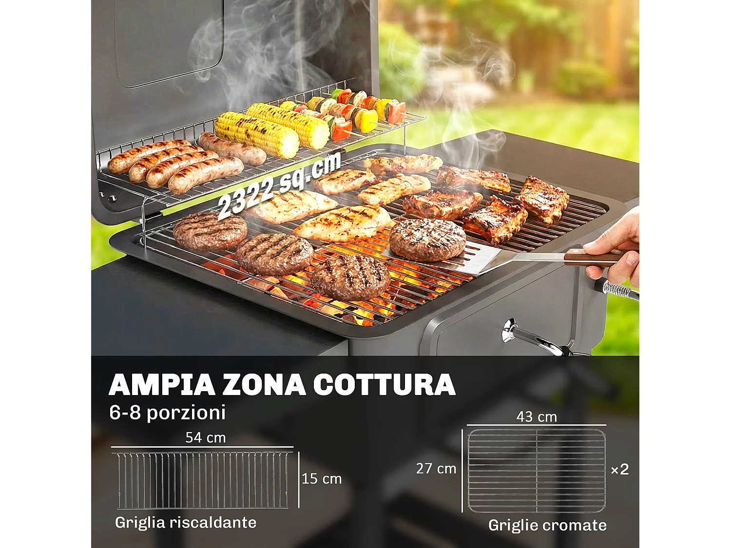 Barbecue a carbone affumicatore a botte in metallo nero