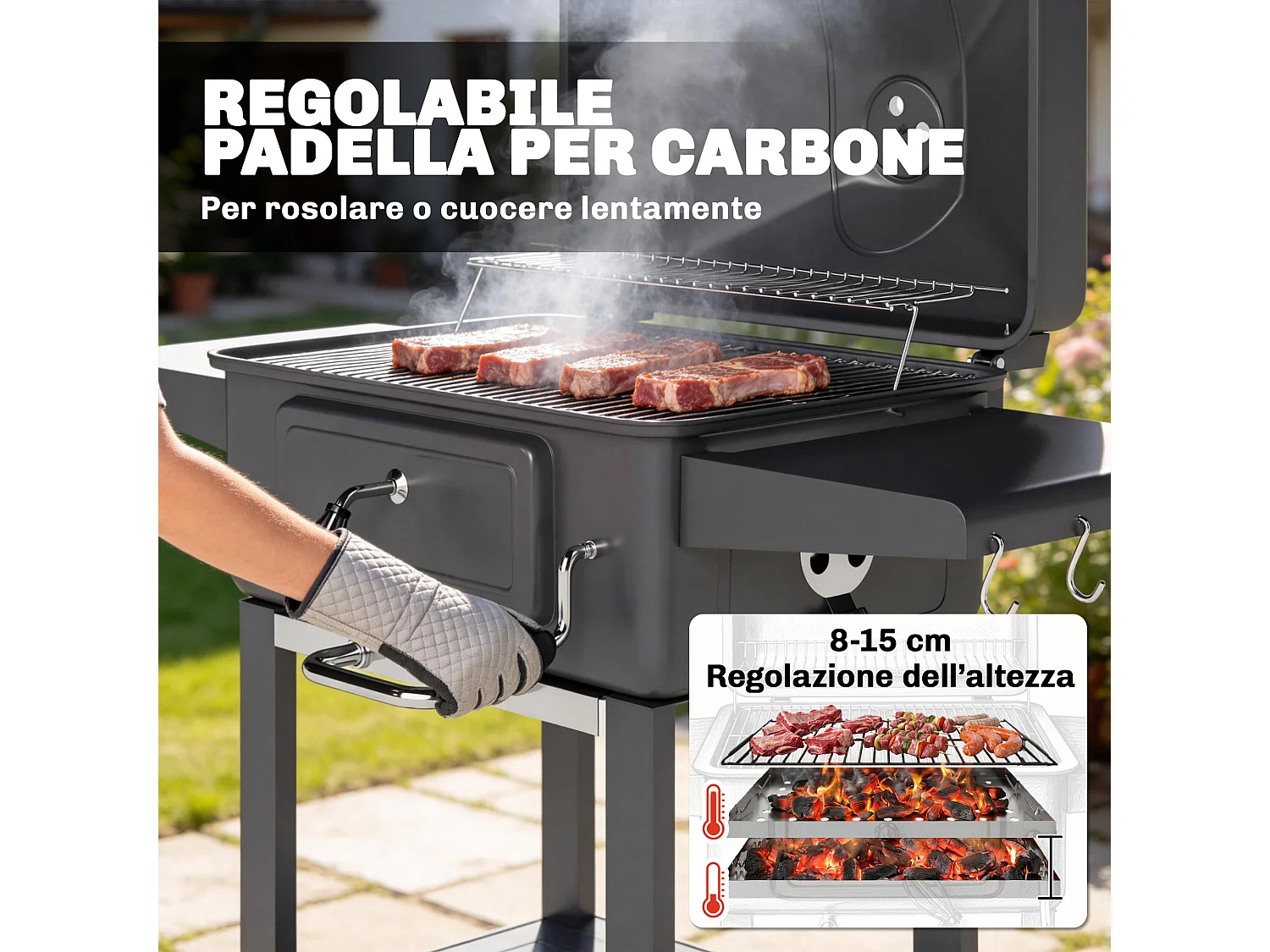 Barbecue a carbone affumicatore a botte in metallo nero