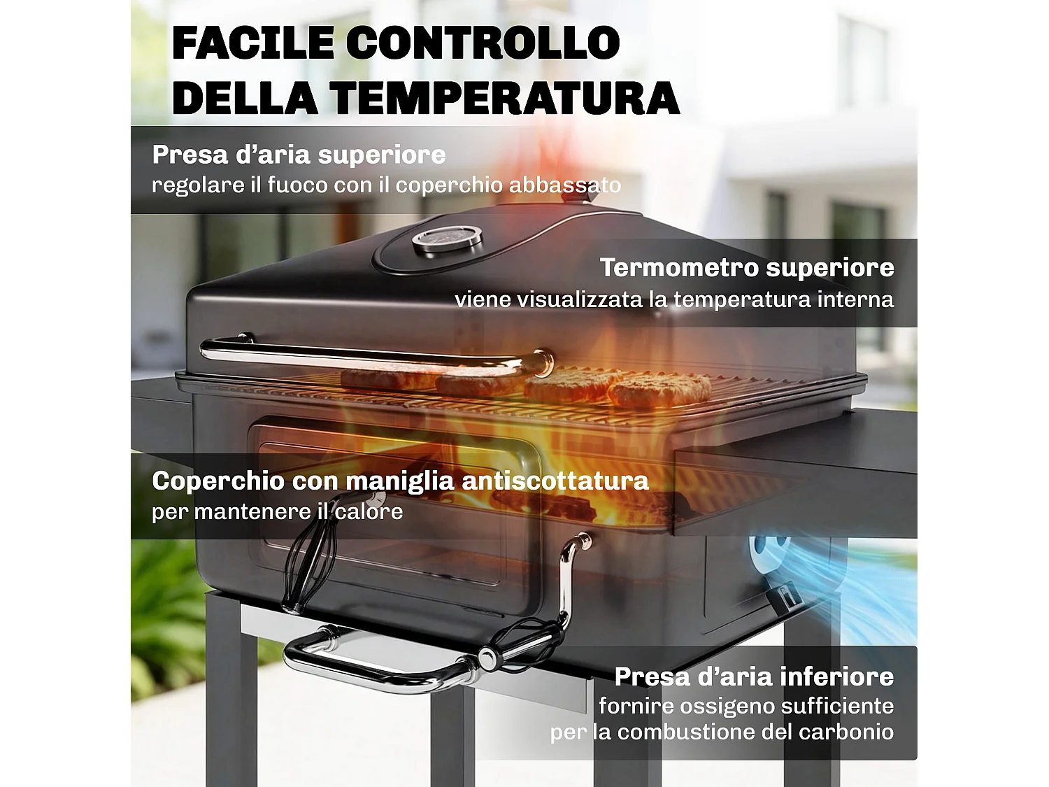 Barbecue a carbone affumicatore a botte in metallo nero