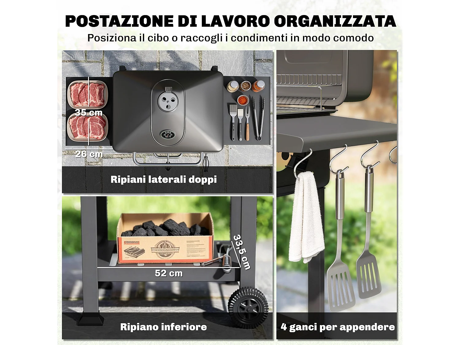 Barbecue a carbone affumicatore a botte in metallo nero