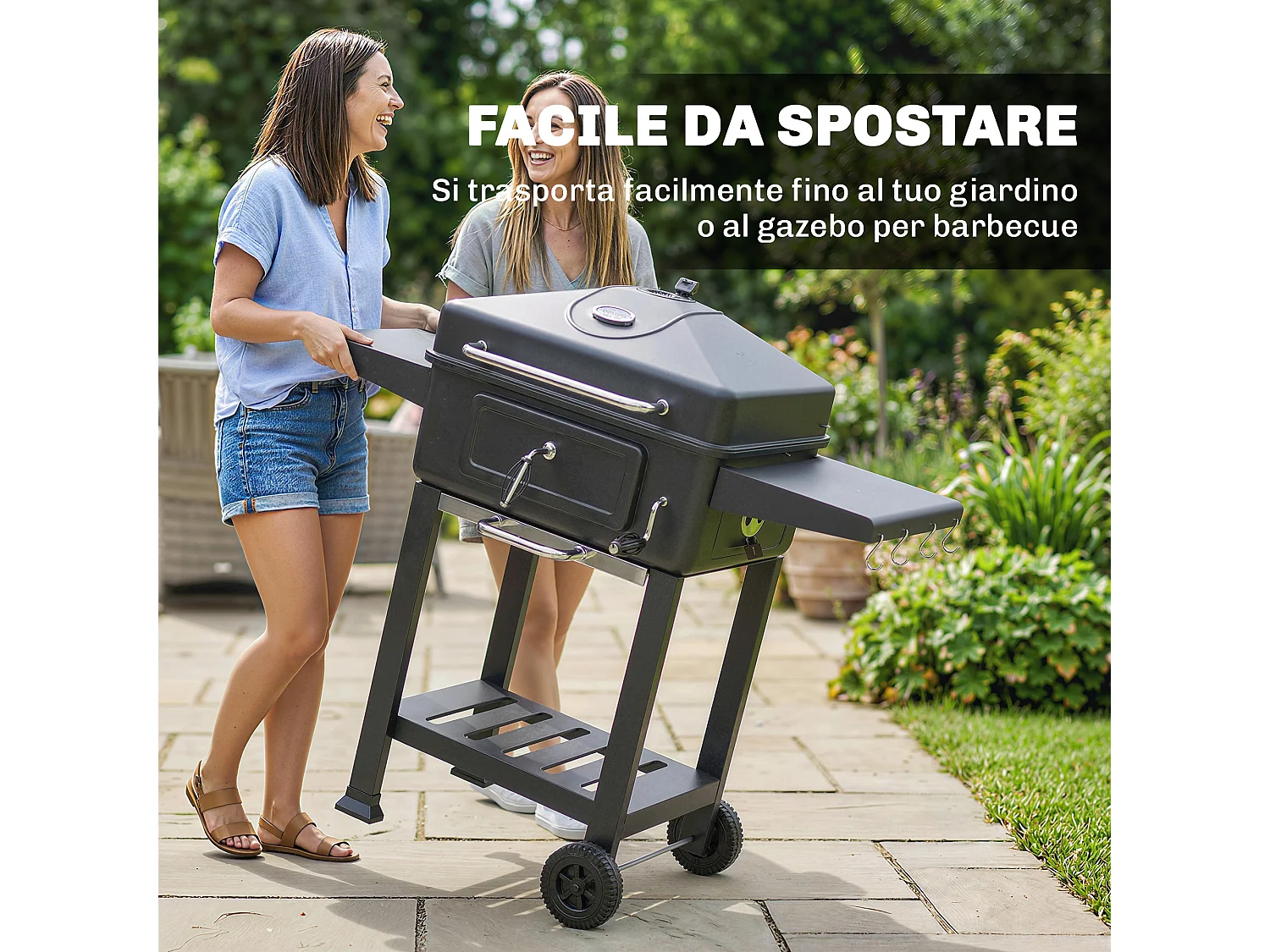 Barbecue a carbone affumicatore a botte in metallo nero