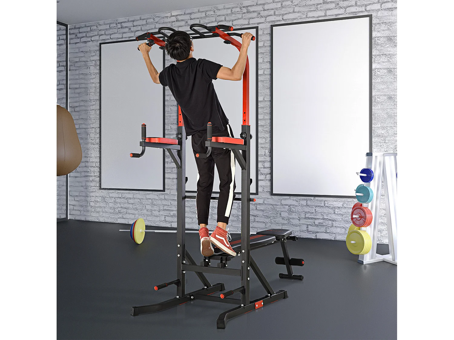 Stazione da Fitness Pieghevole Barra per Trazioni Power Tower Multiuso