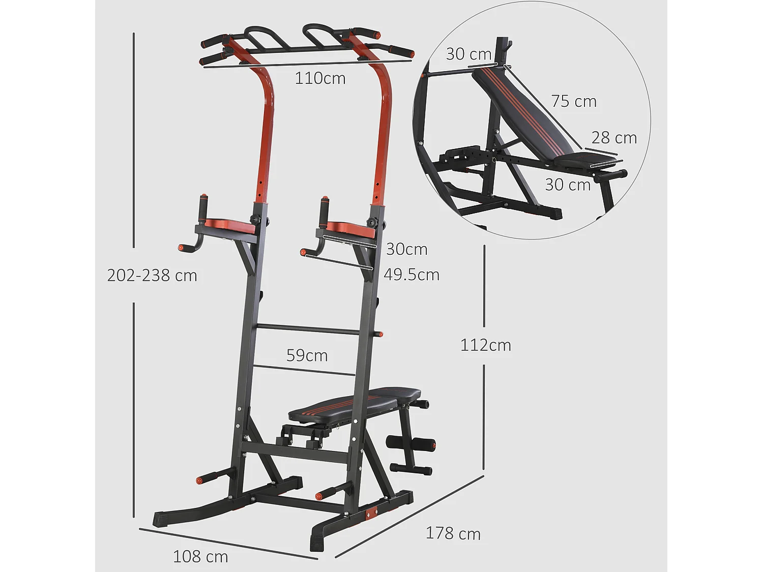 Stazione da Fitness Pieghevole Barra per Trazioni Power Tower Multiuso