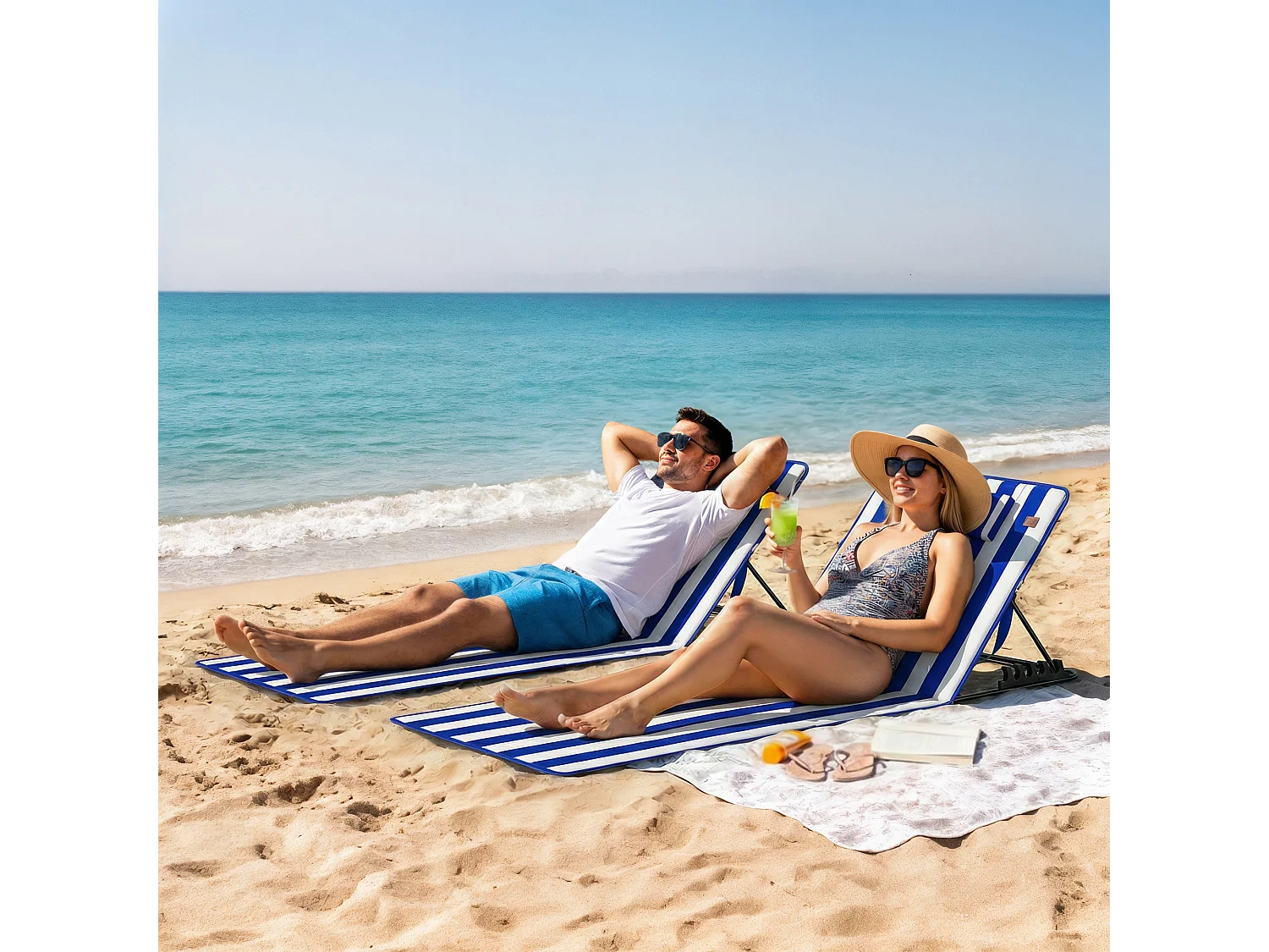 Set 2 materassini mare regolabili 4 livelli blu e bianco