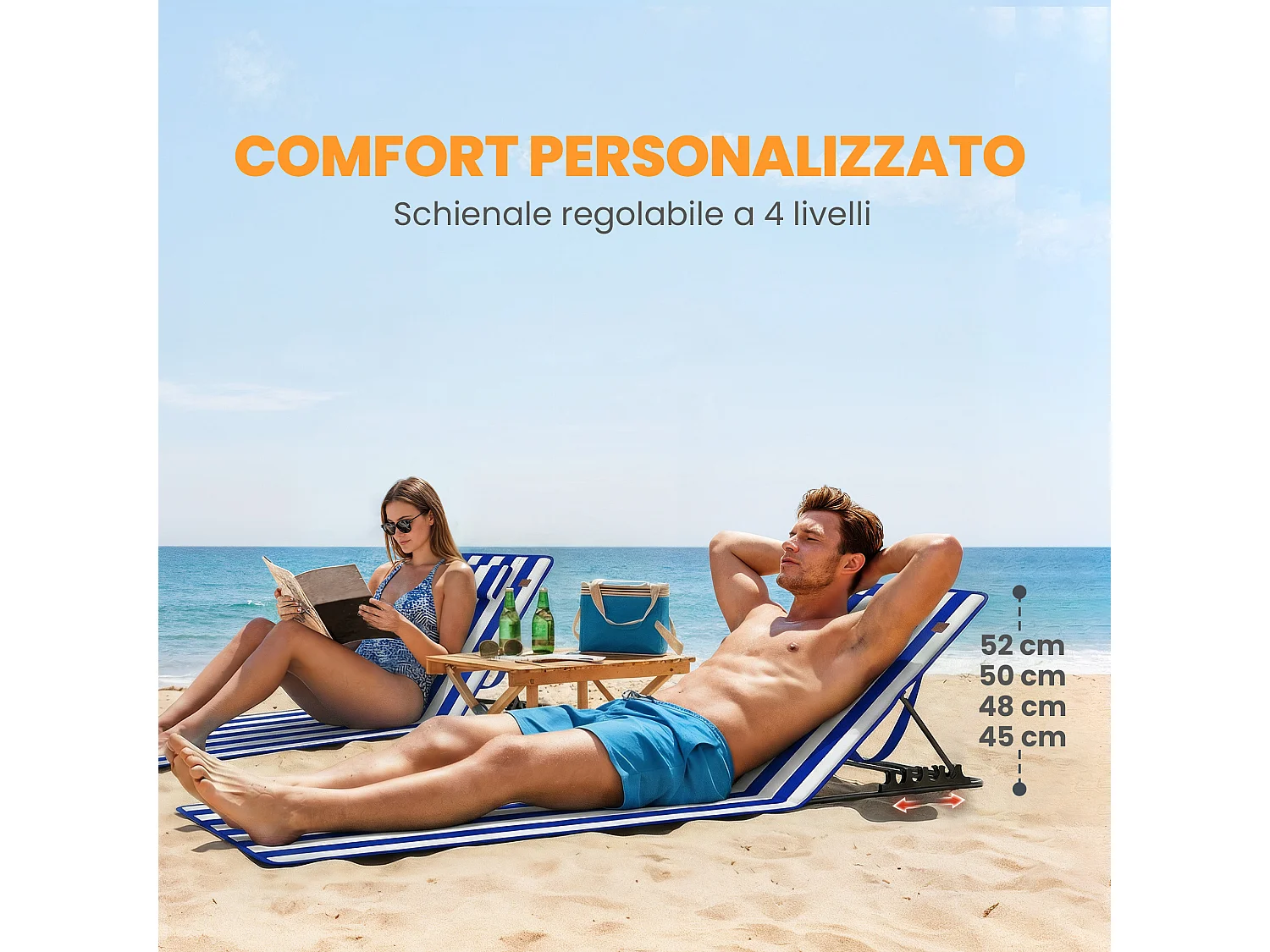 Set 2 materassini mare regolabili 4 livelli blu e bianco