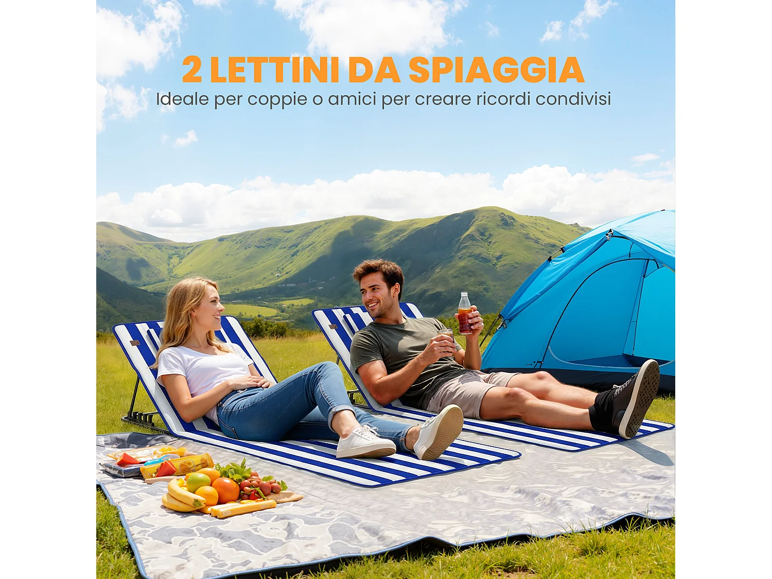 Set 2 materassini mare regolabili 4 livelli blu e bianco