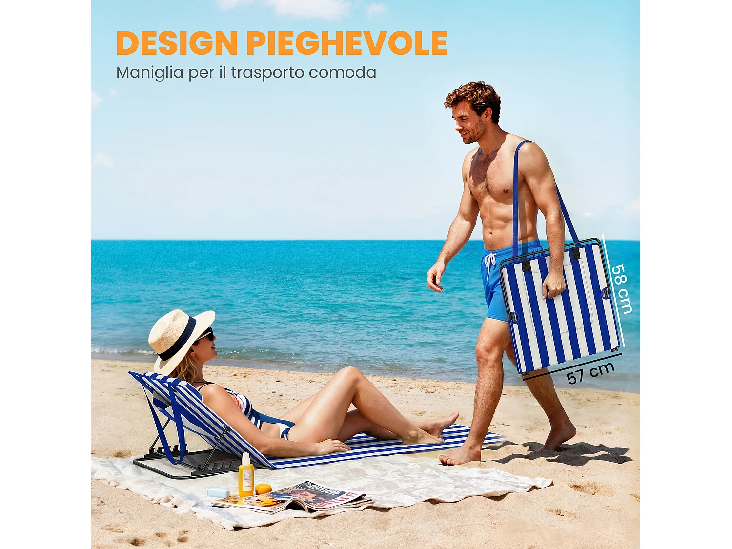 Set 2 materassini mare regolabili 4 livelli blu e bianco