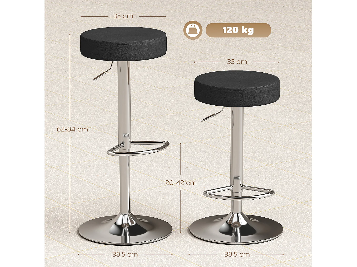 Set 2 sgabelli da bar moderni e regolabili in pelle nera