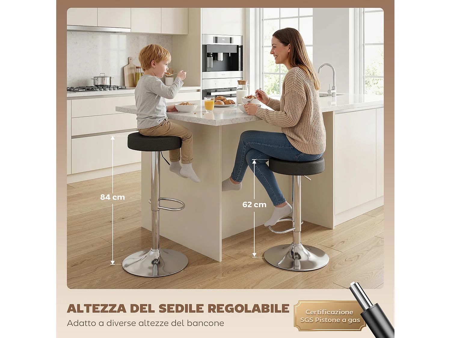 Set 2 sgabelli da bar moderni e regolabili in pelle nera