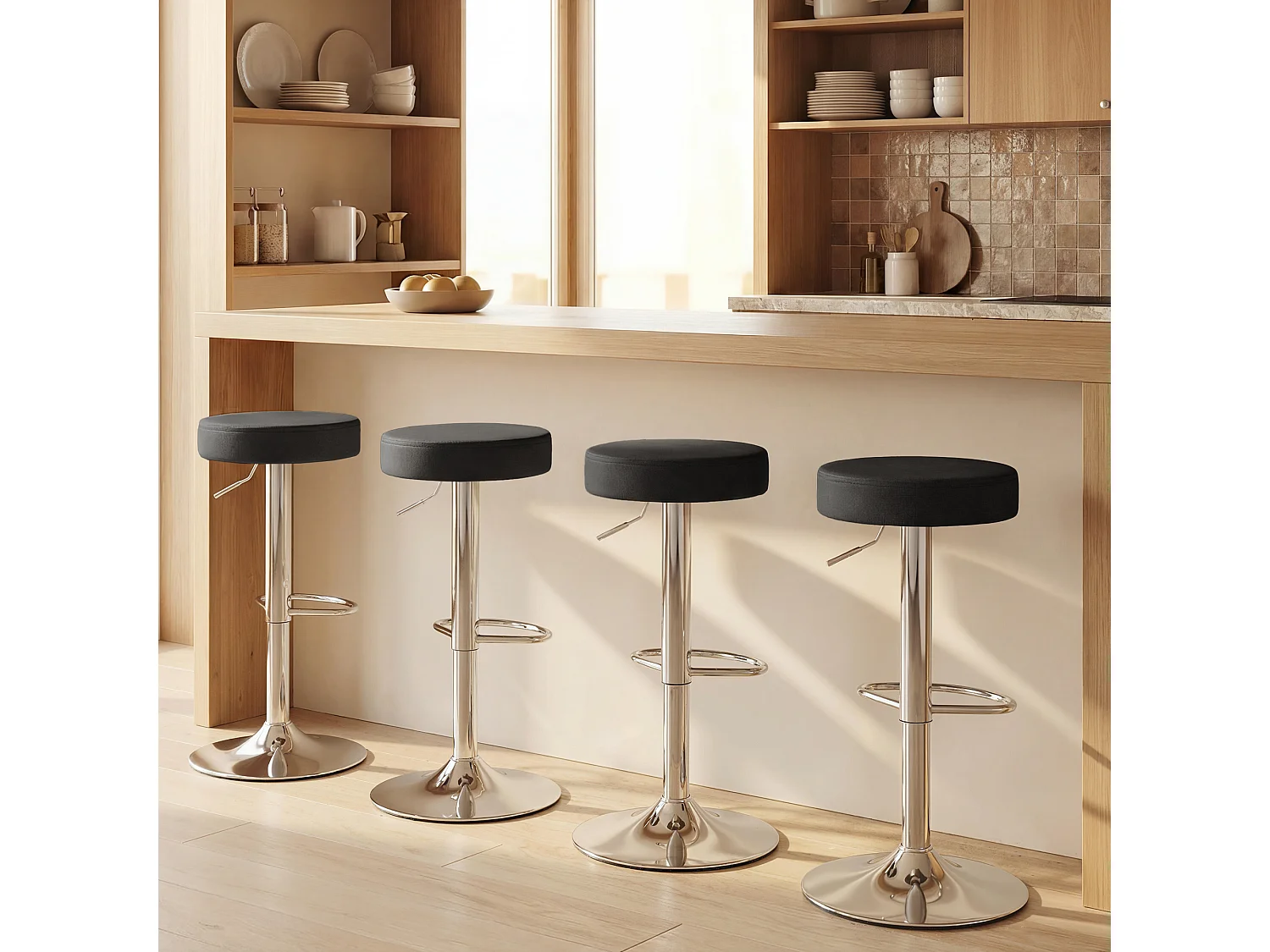 Set 2 sgabelli da bar moderni e regolabili in pelle nera
