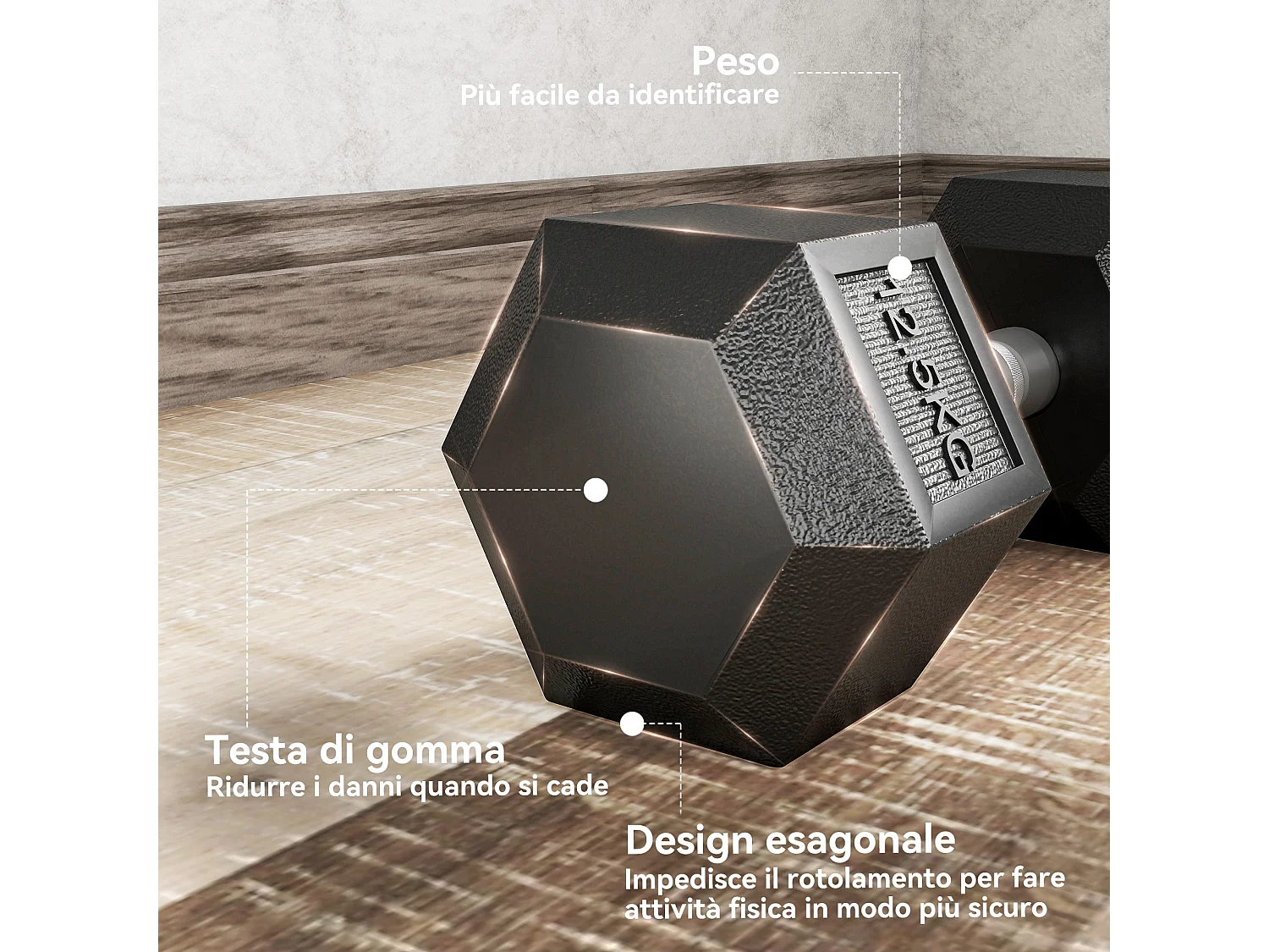 Set di manubri palestra da 2x12.5 kg esagonale in metallo nero