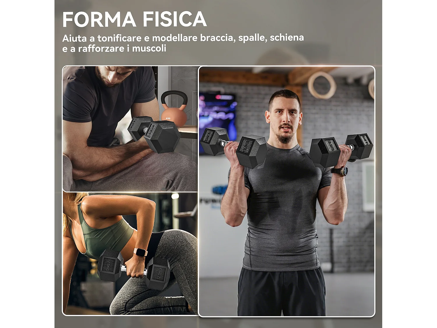 Set di manubri palestra da 2x12.5 kg esagonale in metallo nero