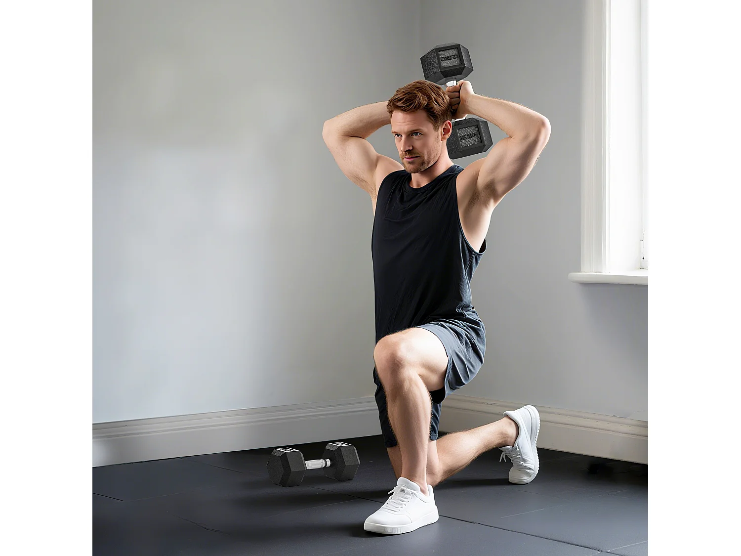 Set di manubri palestra da 2x12.5 kg esagonale in metallo nero