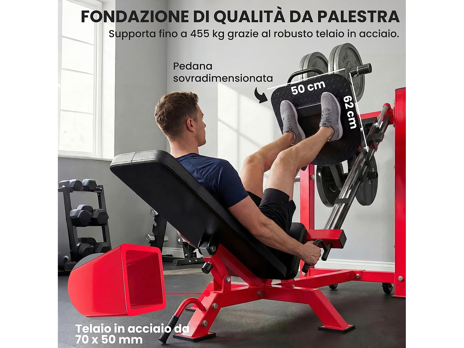 Macchina leg press regolabile per squat acciaio nero