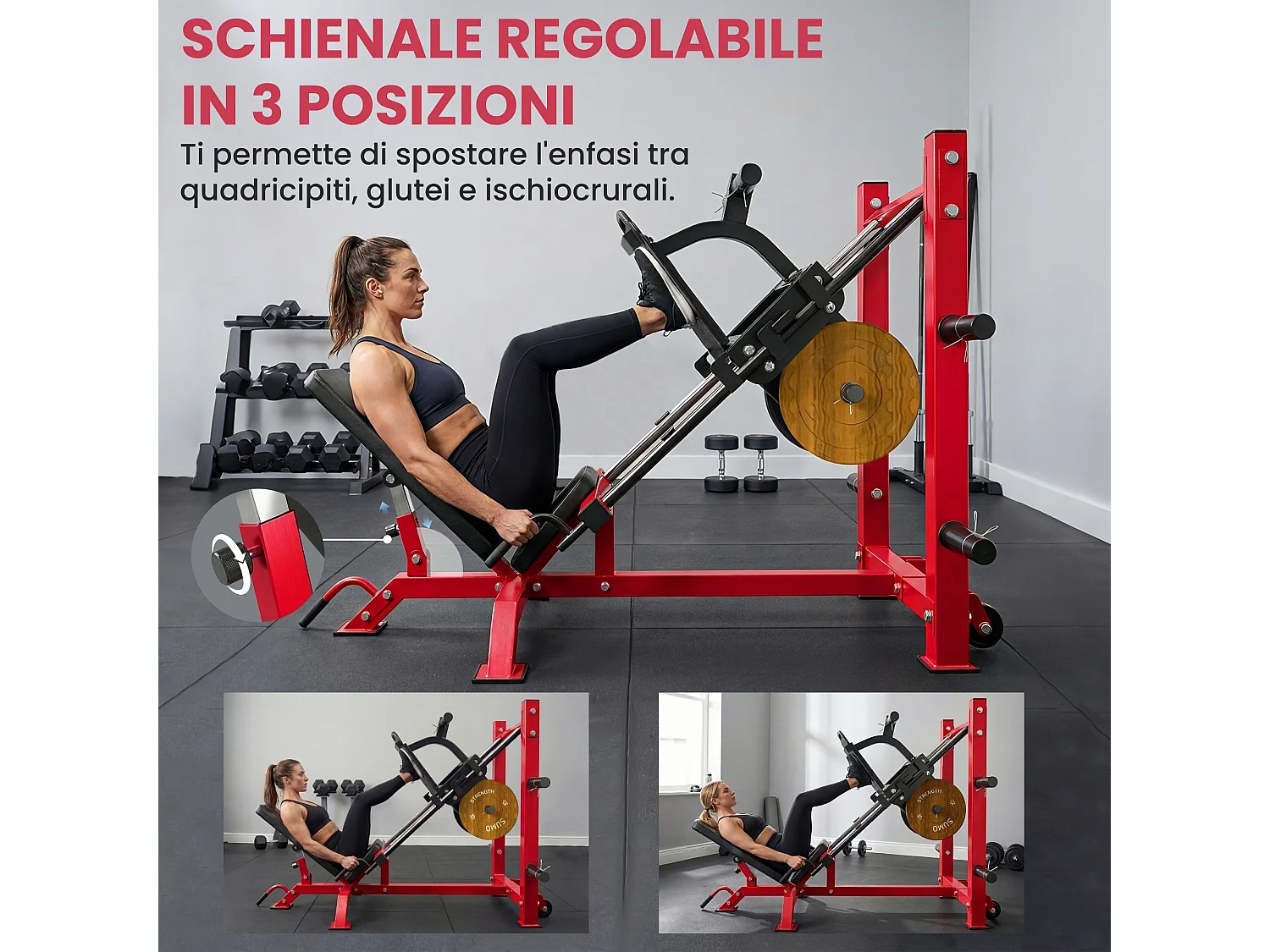 Macchina leg press regolabile per squat acciaio nero