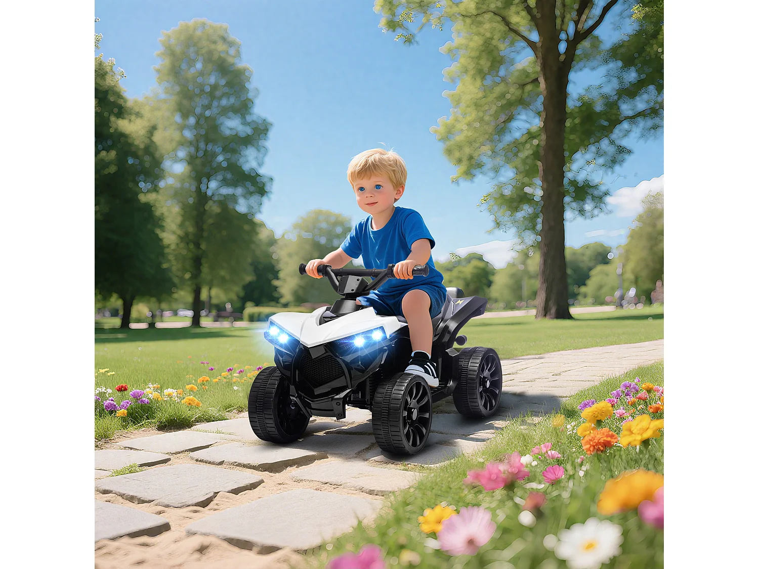 Quad elettrico per bambini 3-6 anni con luci e musica bianco