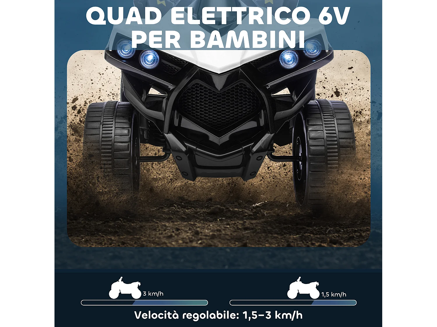 Quad elettrico per bambini 3-6 anni con luci e musica bianco