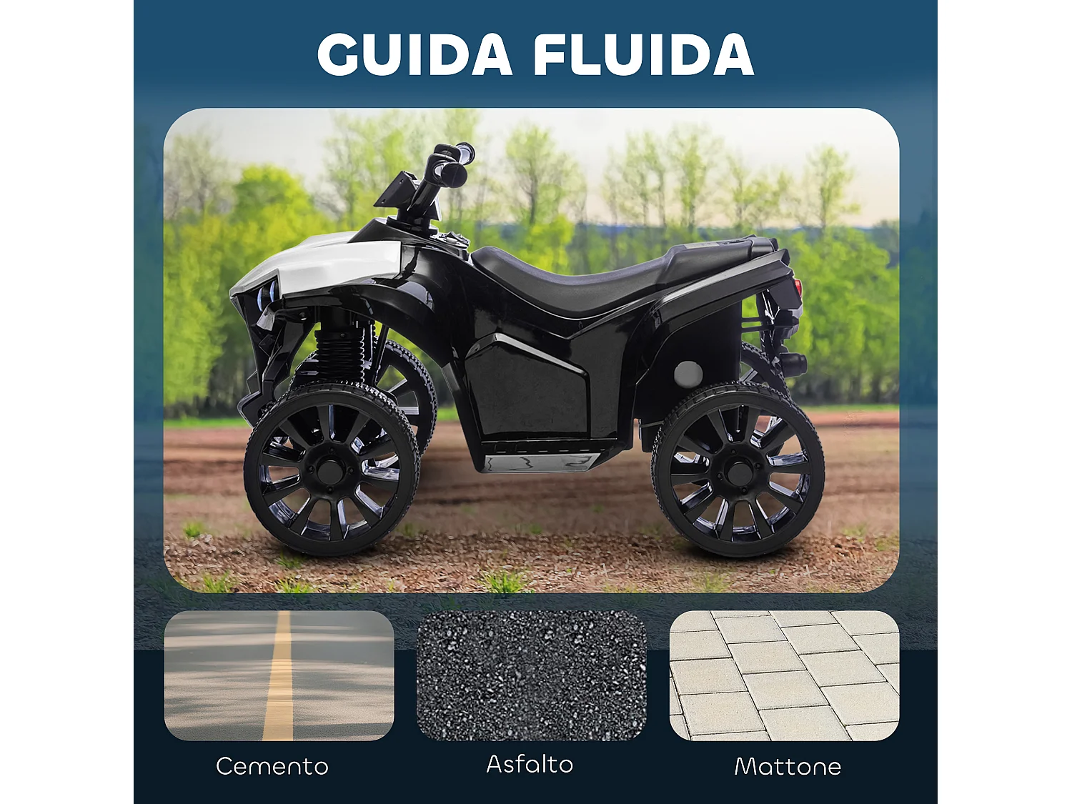 Quad elettrico per bambini 3-6 anni con luci e musica bianco