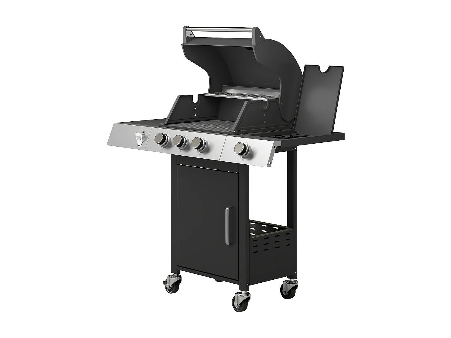 Barbecue a gas 3 fuochi con griglie in ghisa nero