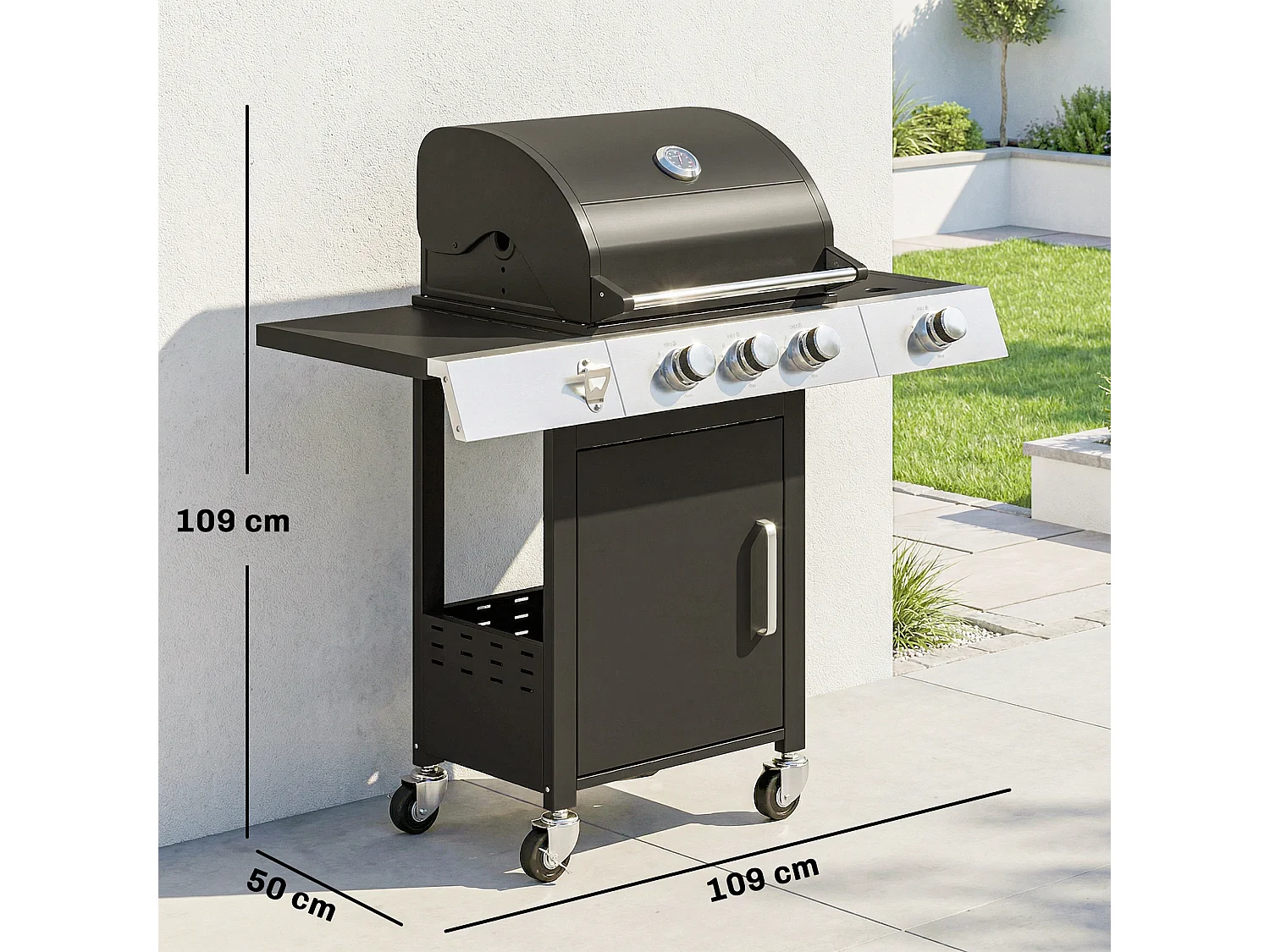 Barbecue a gas 3 fuochi con griglie in ghisa nero