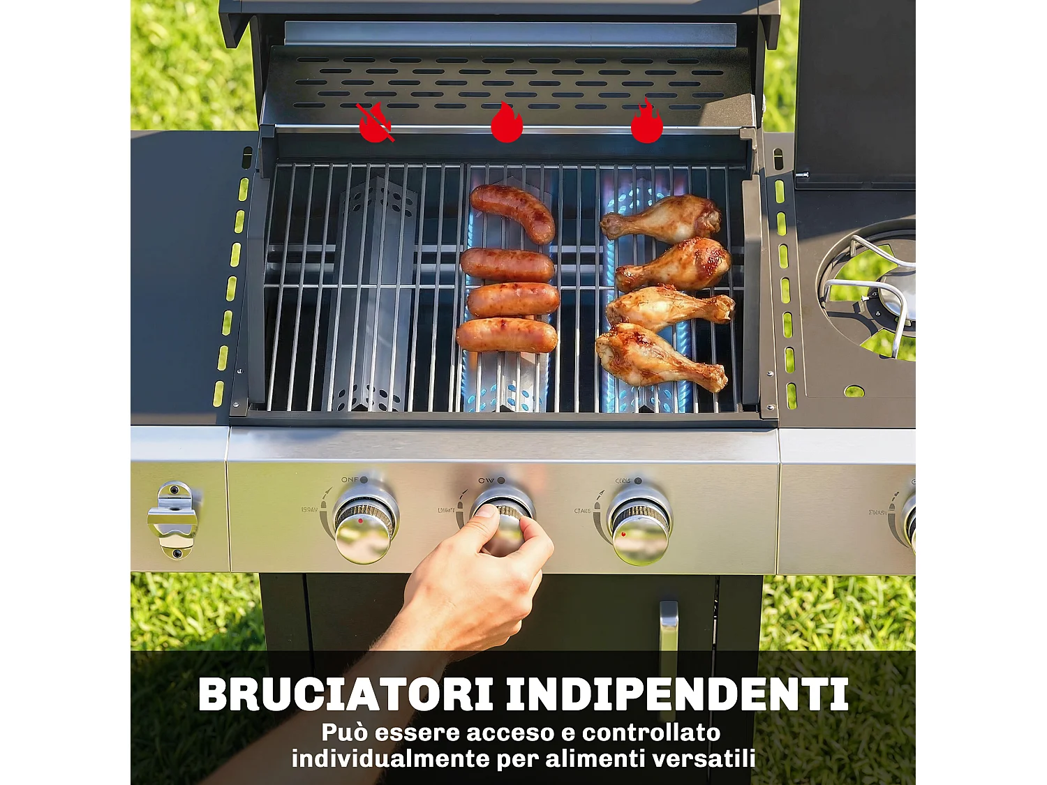 Barbecue a gas 3 fuochi con griglie in ghisa nero