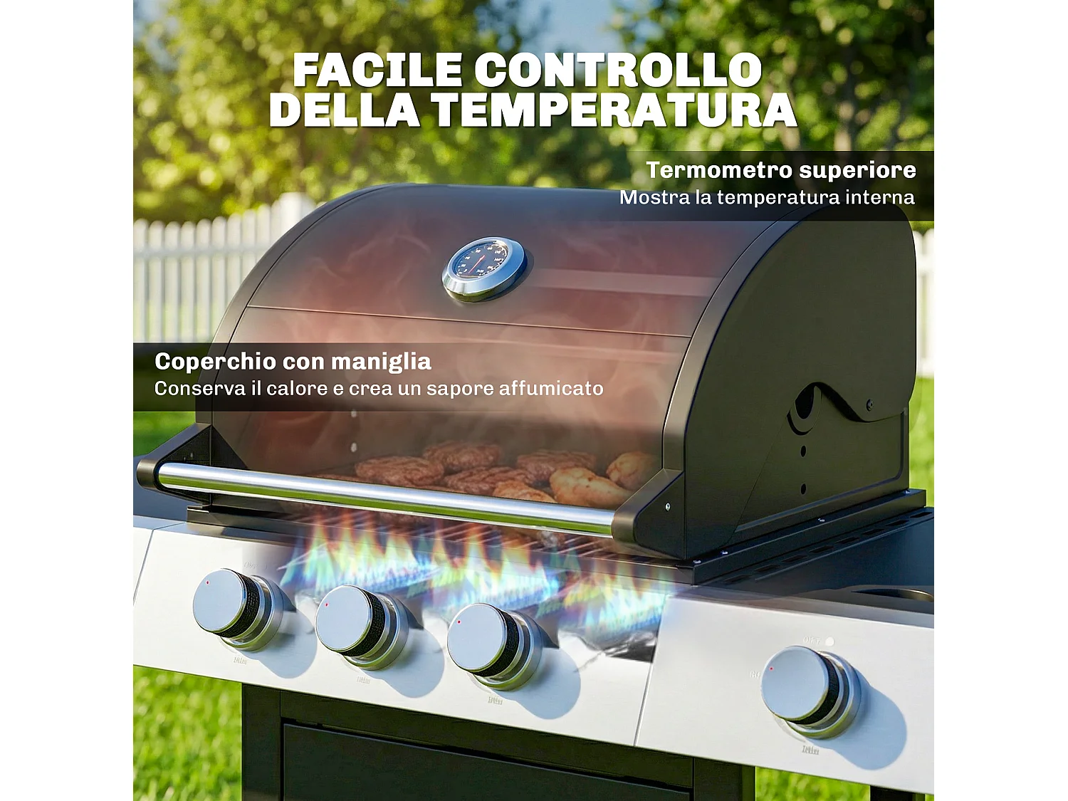 Barbecue a gas 3 fuochi con griglie in ghisa nero