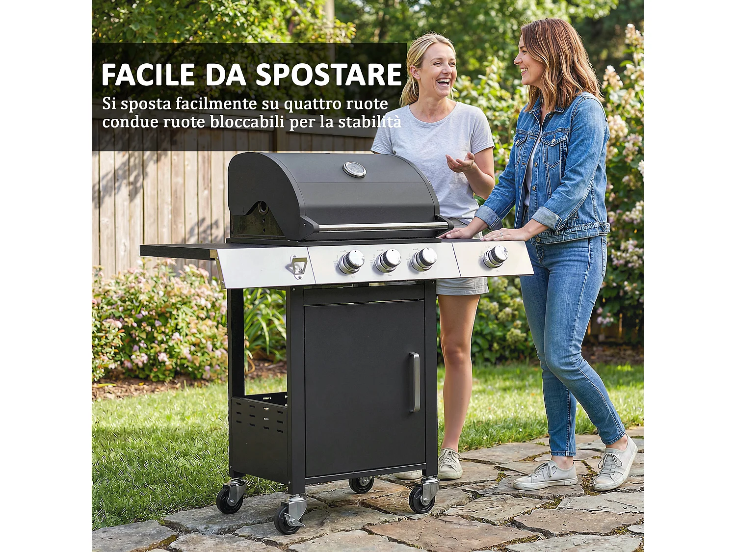 Barbecue a gas 3 fuochi con griglie in ghisa nero