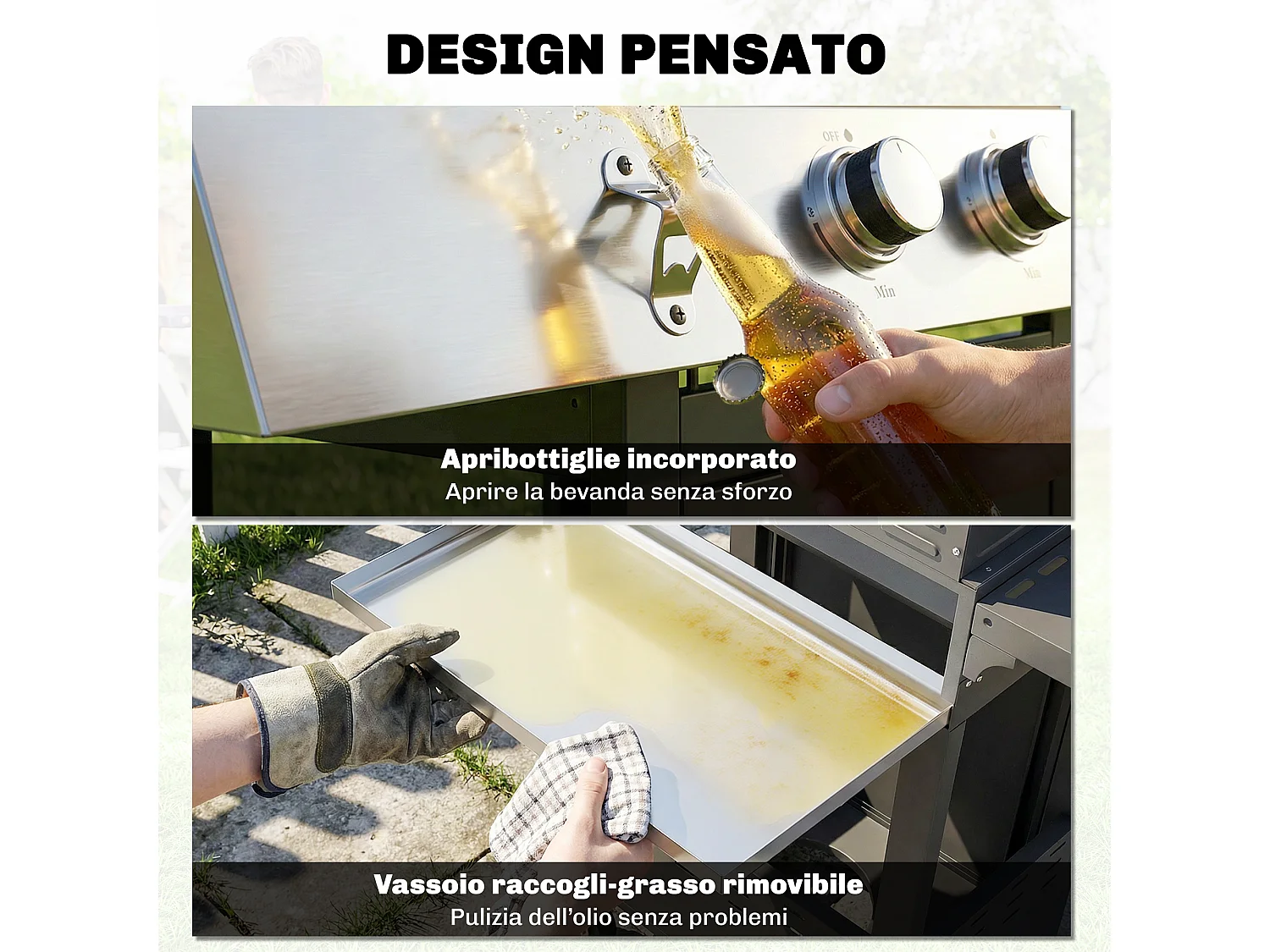 Barbecue a gas 3 fuochi con griglie in ghisa nero