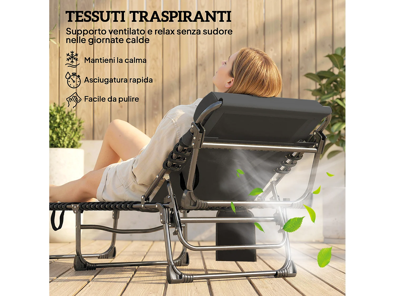 Set 2 lettini prendisole reclinabili su 5 livelli nero