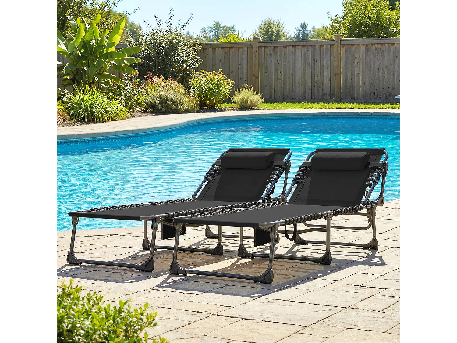 Set 2 lettini prendisole reclinabili su 5 livelli nero
