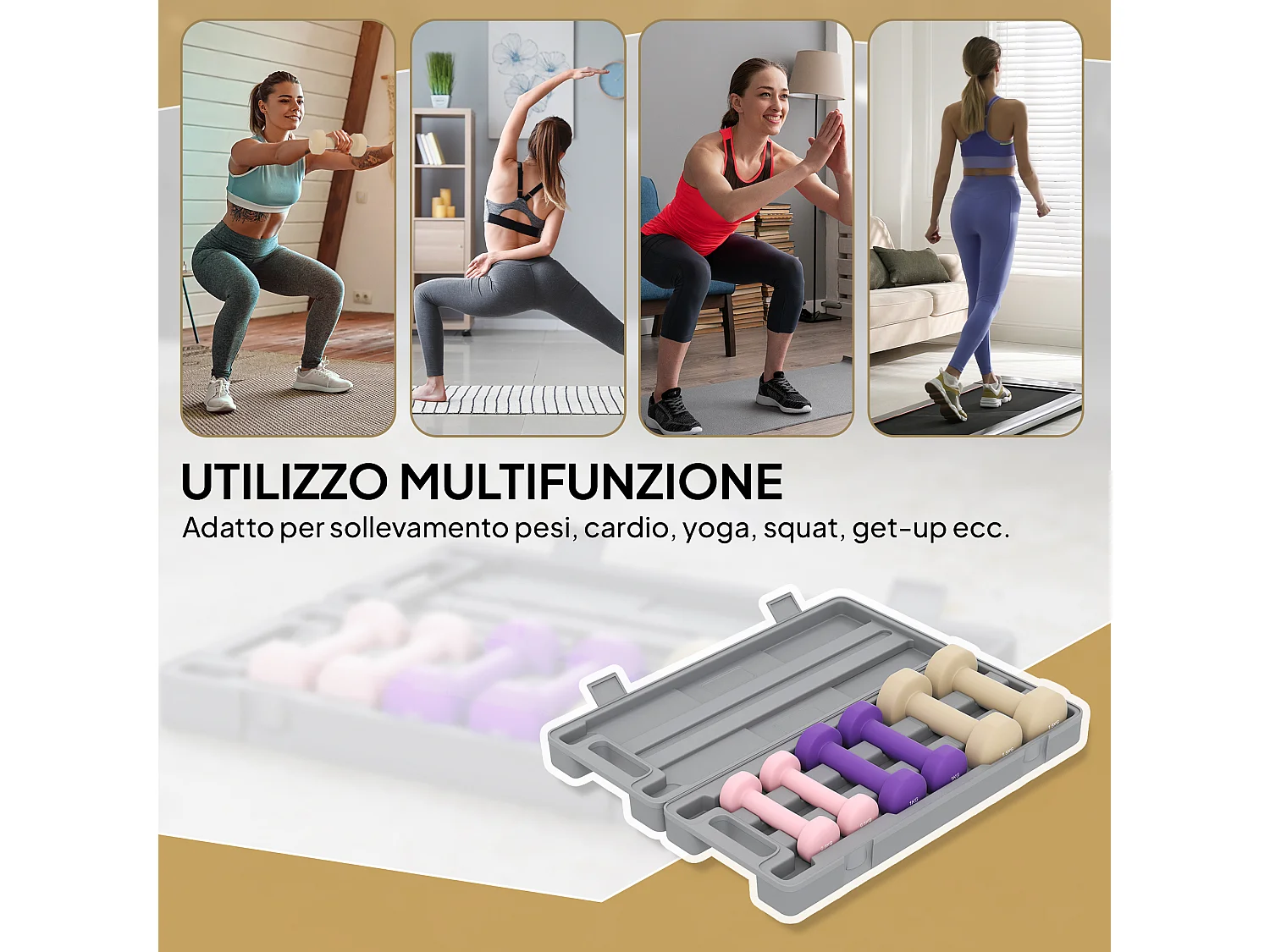 Set di manubri con impugnatura antiscivolo in metallo multicolore