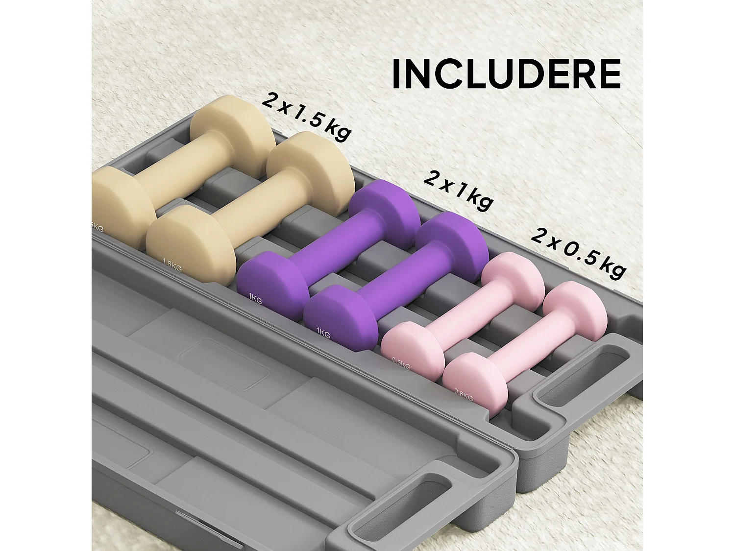 Set di manubri con impugnatura antiscivolo in metallo multicolore