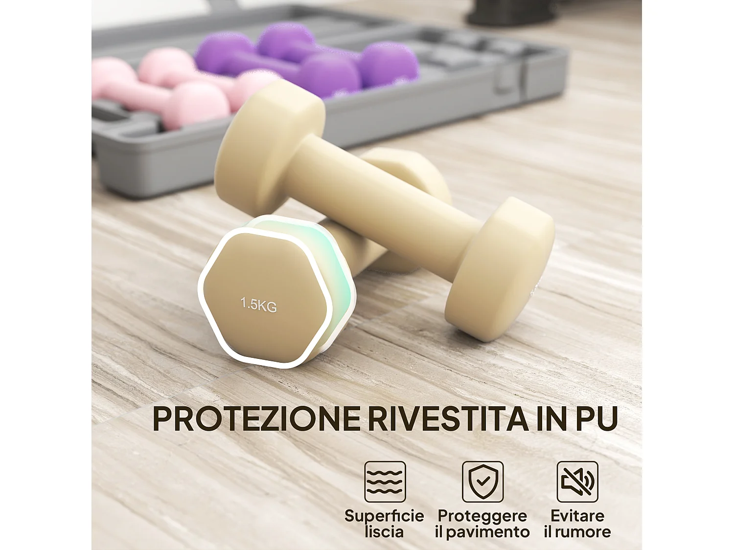 Set di manubri con impugnatura antiscivolo in metallo multicolore